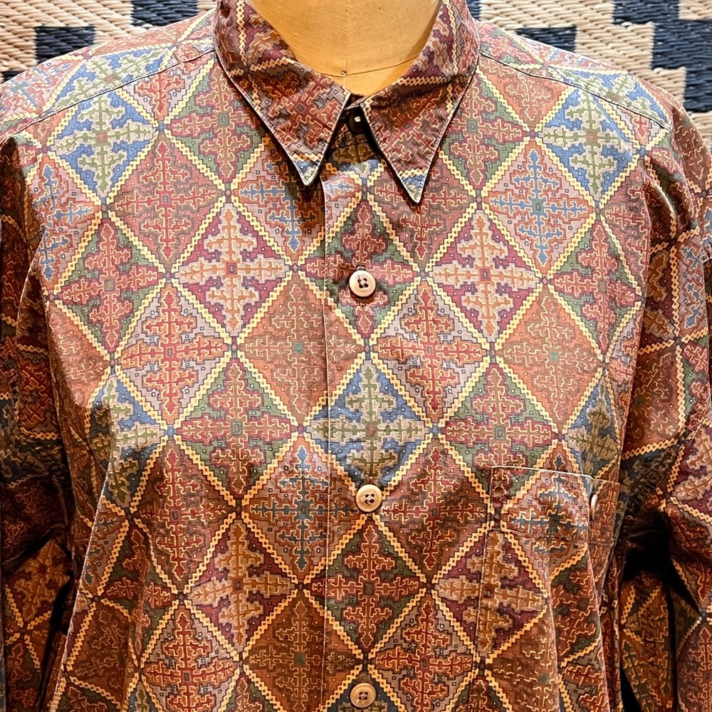VINTAGE 80s Banana Republic Safari 100% cotton button down‎ shirt argyle diamond - Picture 4 of 10